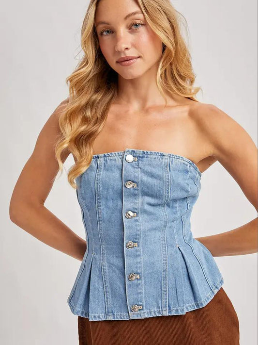 Bluivy Denim Button Down Peplum Top