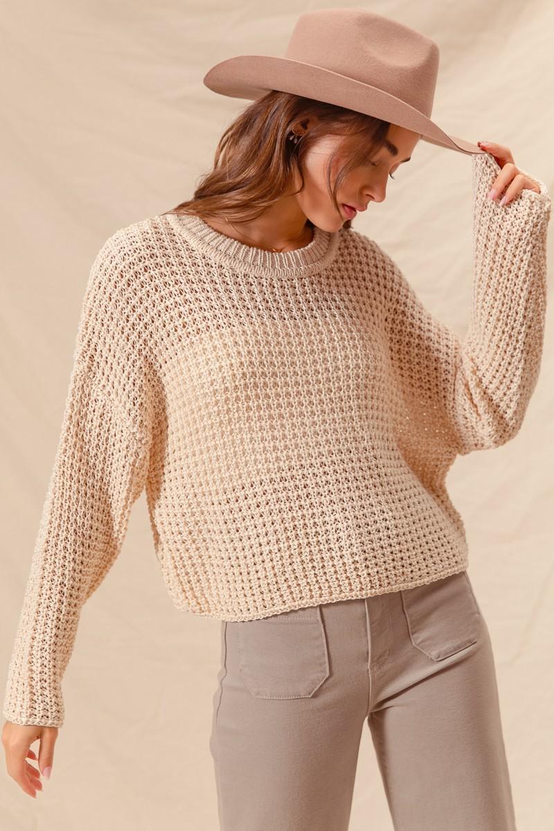 SM Oatmeal Crochet Knit Sweater