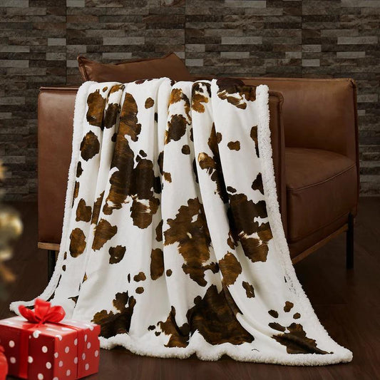 Hi End Sherpa Cow Print Throw