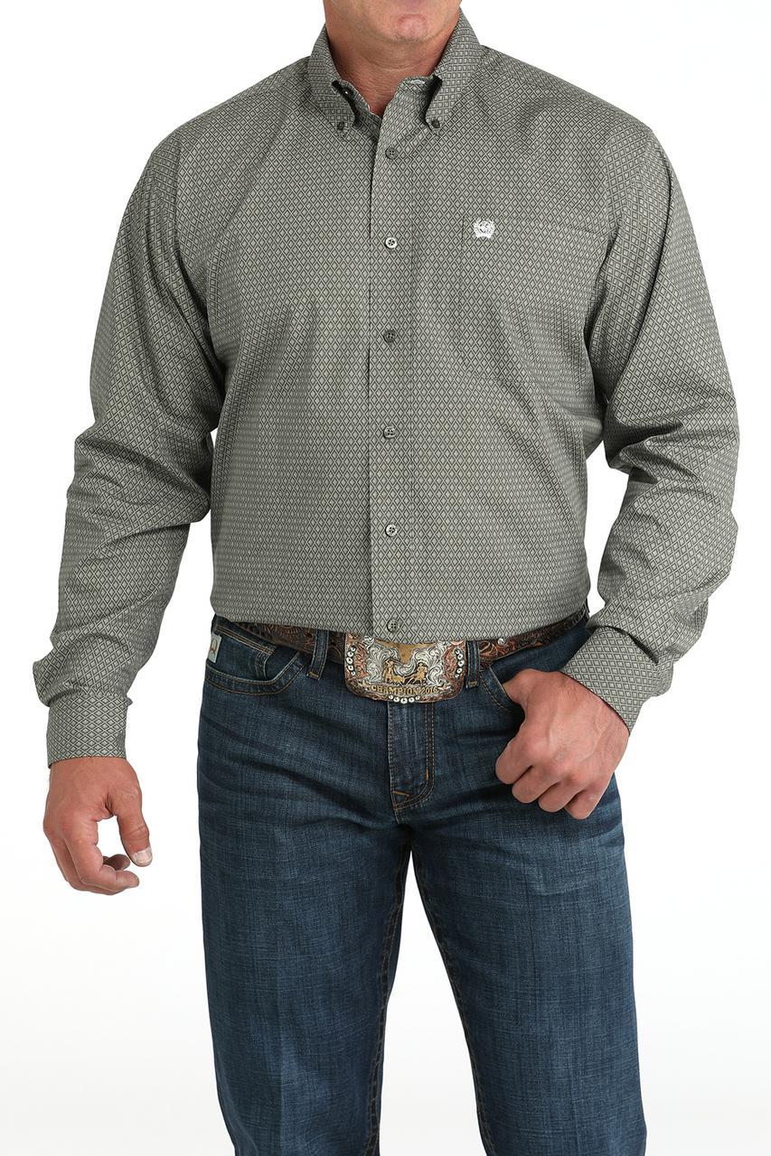 Cinch Olive Diamond Print Shirt