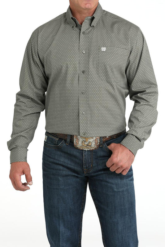 Cinch Olive Diamond Print Shirt