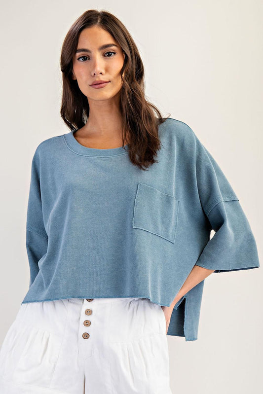Eesome Blue Cropped Short Sleeve Top