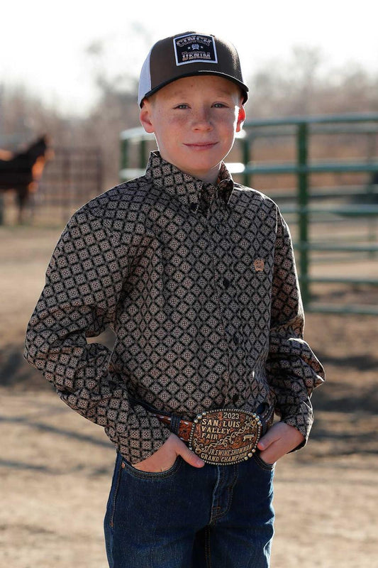 Cinch Kids Black Geo Print Shirt