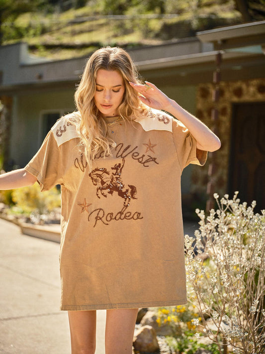 Blue B Western Embroidered T-shirt Dress
