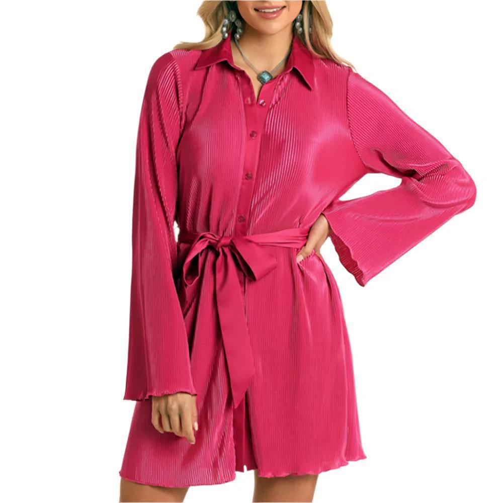 Rock&Roll Fuchsia Plisse Shirt Dress