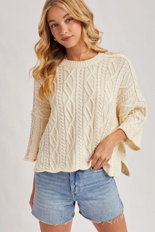 Bluivy Cream Oversized Bell Sleeve Sweater