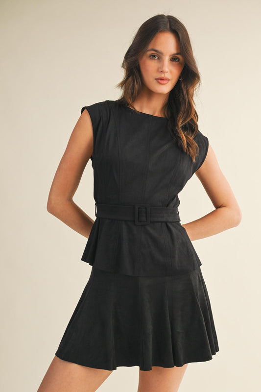 Mustard Seed Black Suede Peplum Top