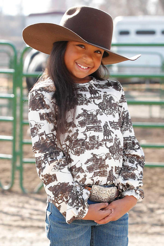 Cruel Girl Western Print Long Sleeve Top
