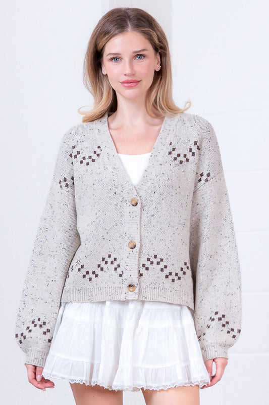 Taelynn Oatmeal V-Neck Horse Sweater