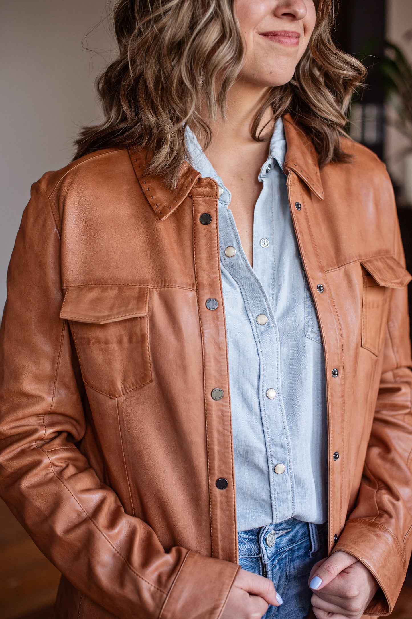 Scully Lamb Skin Shirt Jacket Tan