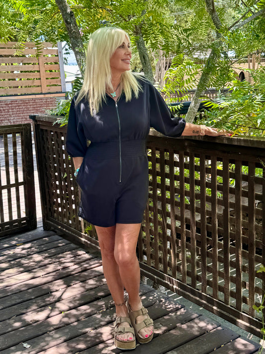 Fate Black Full Front Zip Romper
