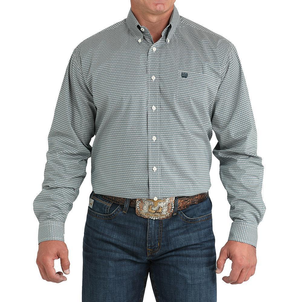Cinch Teal Stretch Geo Print Shirt