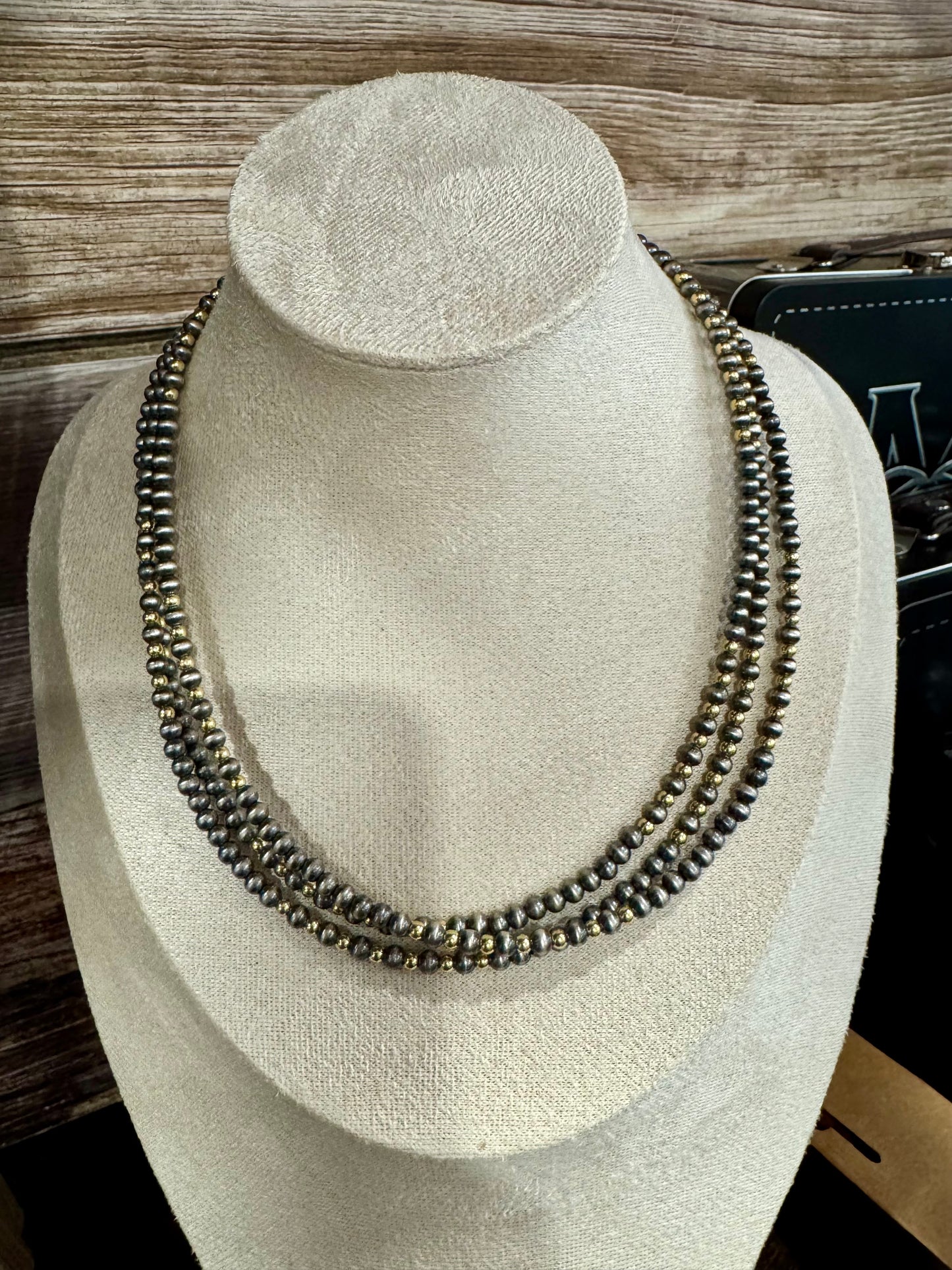 16" Navajo 3mm/4mm Silver/Gold Necklace