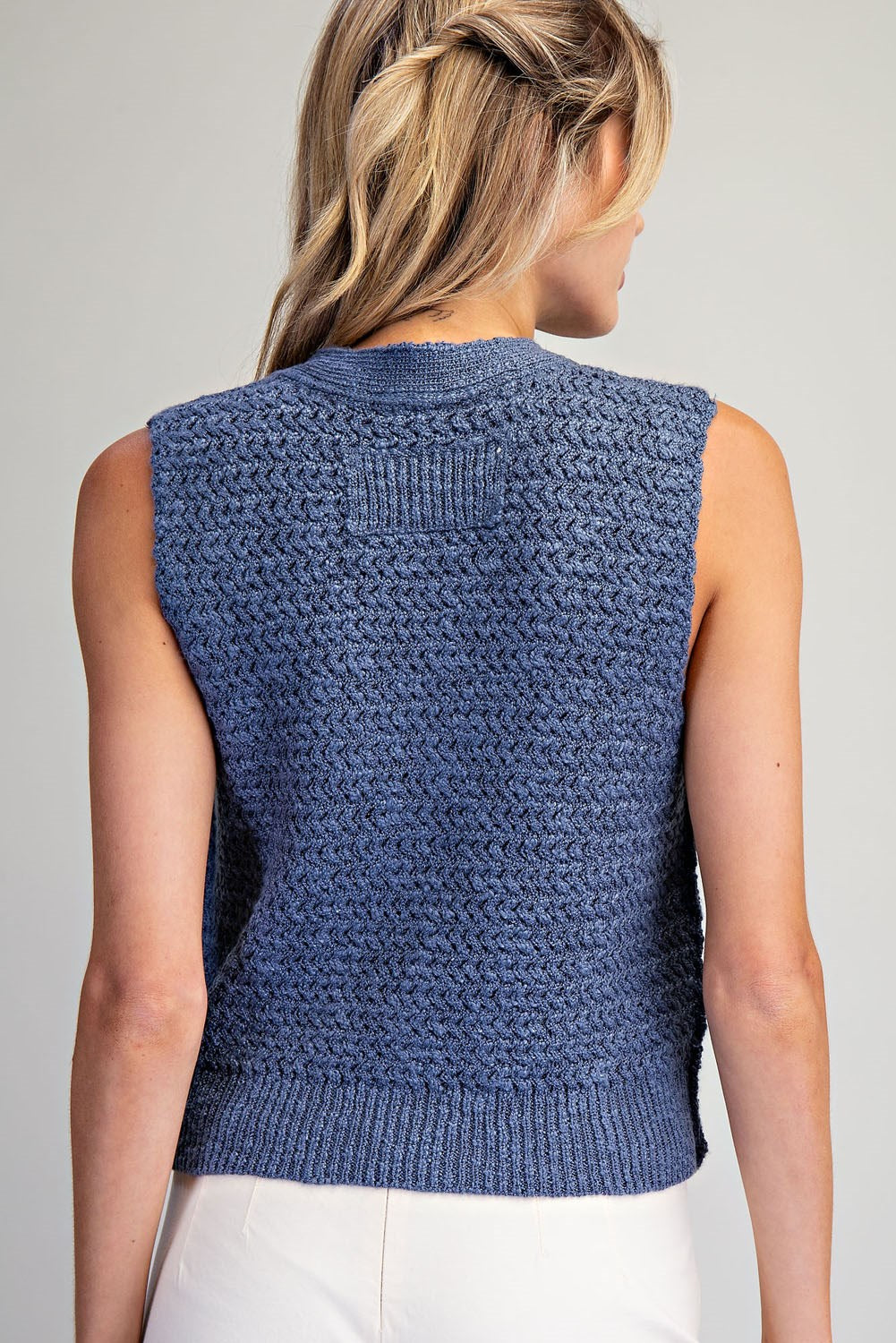 Eesome Indigo Button Down Sleeveless Sweater