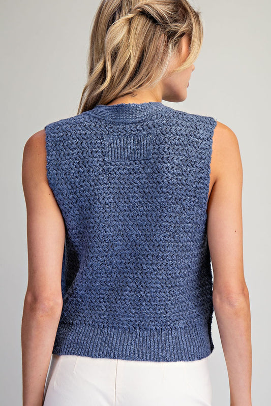 Eesome Indigo Button Down Sleeveless Sweater