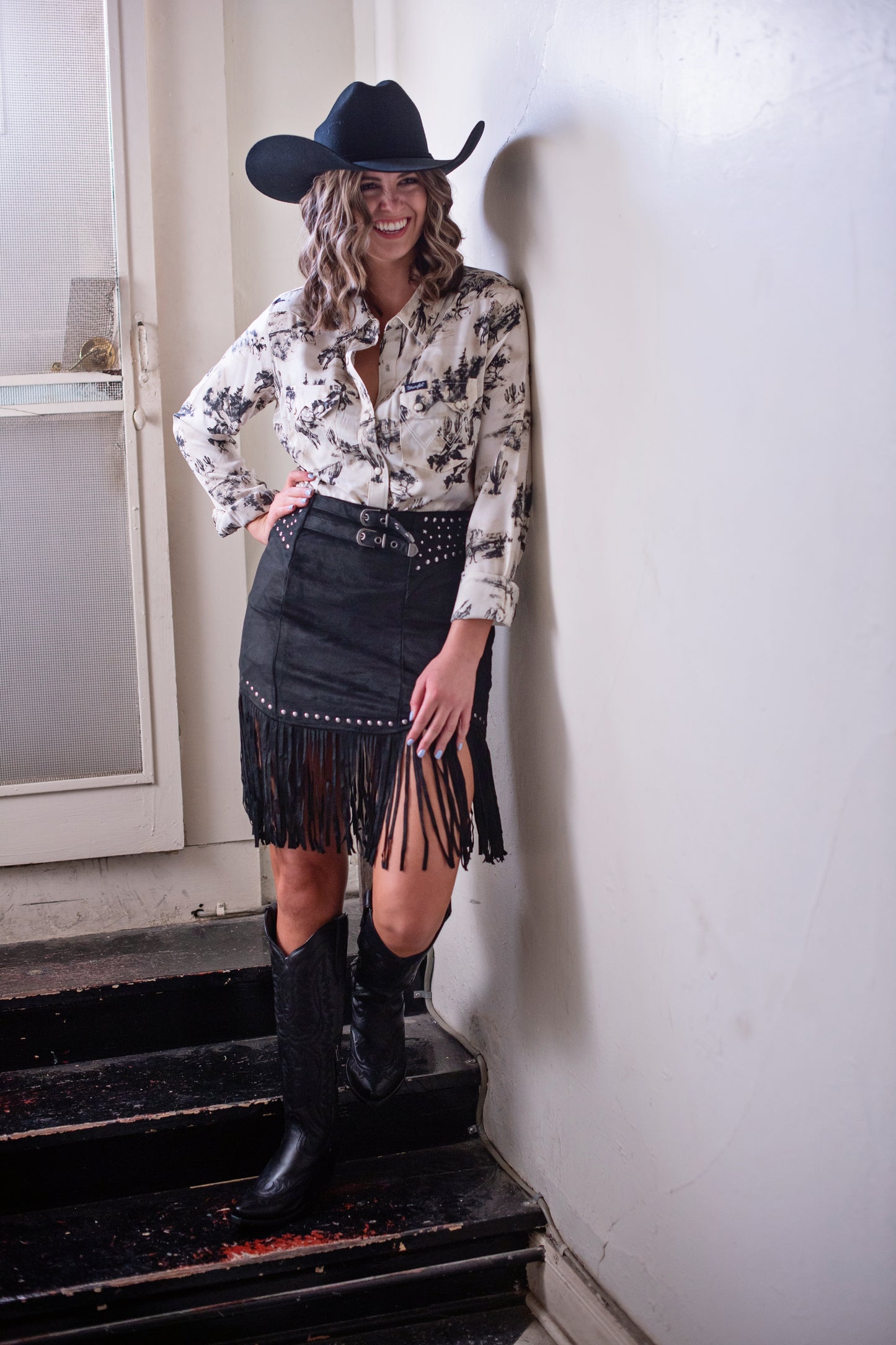 Rock&Roll Black Faux Suede Fringe Skirt