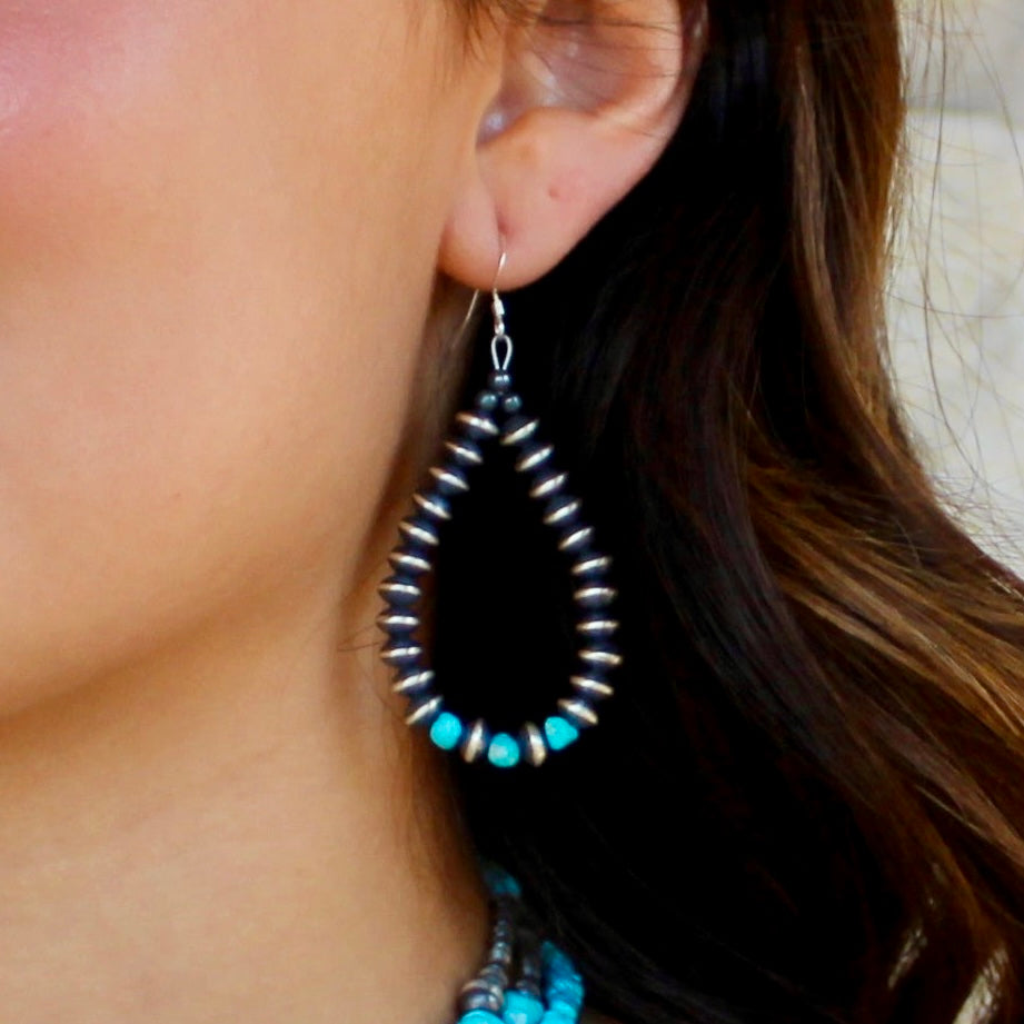 Navajo Disc & Turquoise Hoop Earrings