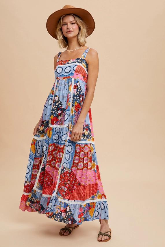 Loom Blue Patchwaork Print Maxi