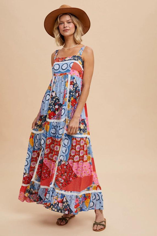 Loom Blue Patchwaork Print Maxi
