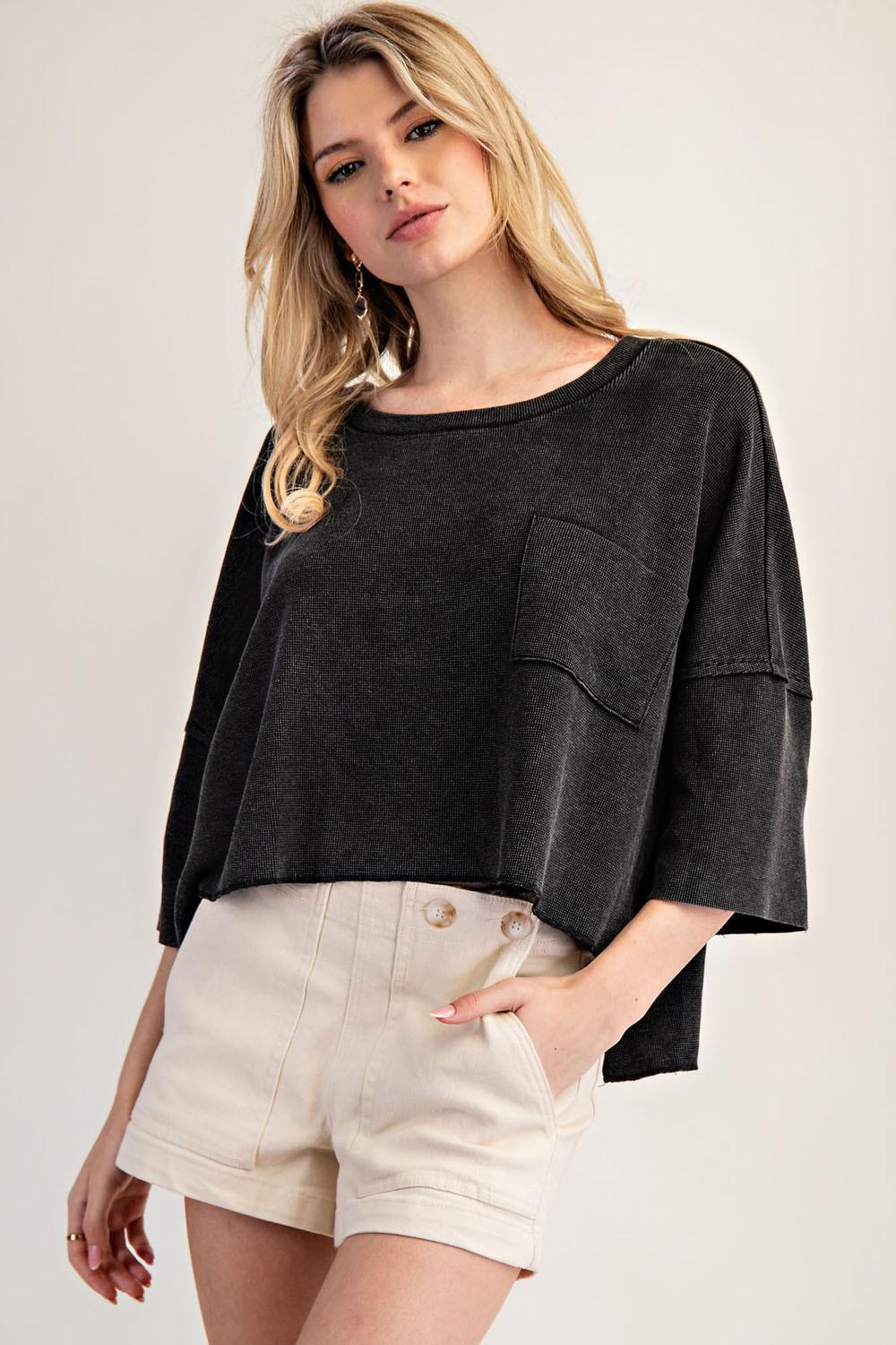 Eesome Black Cropped Short Sleeve Top