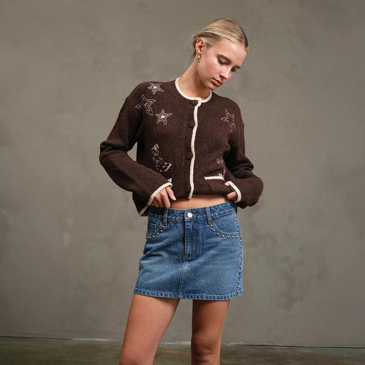 RNL Studded Denim Mini Skirt