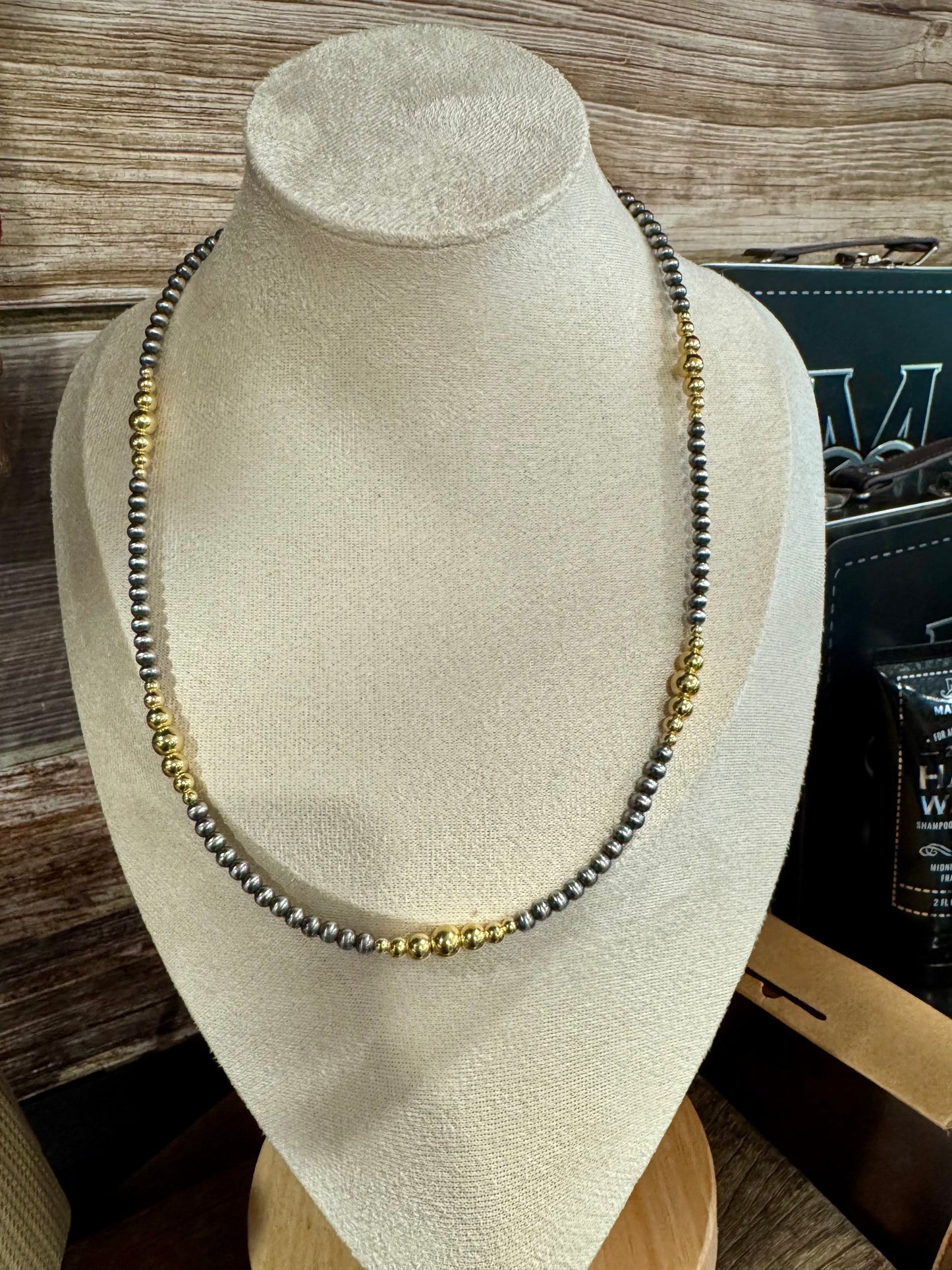 20" Navajo 4mm Silver/6mm Gold Necklace