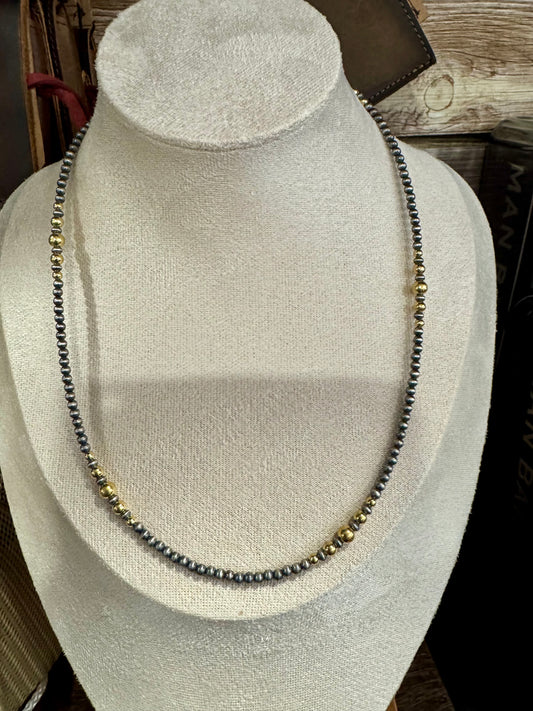 18" Navajo Silver&Gold Bead Necklace