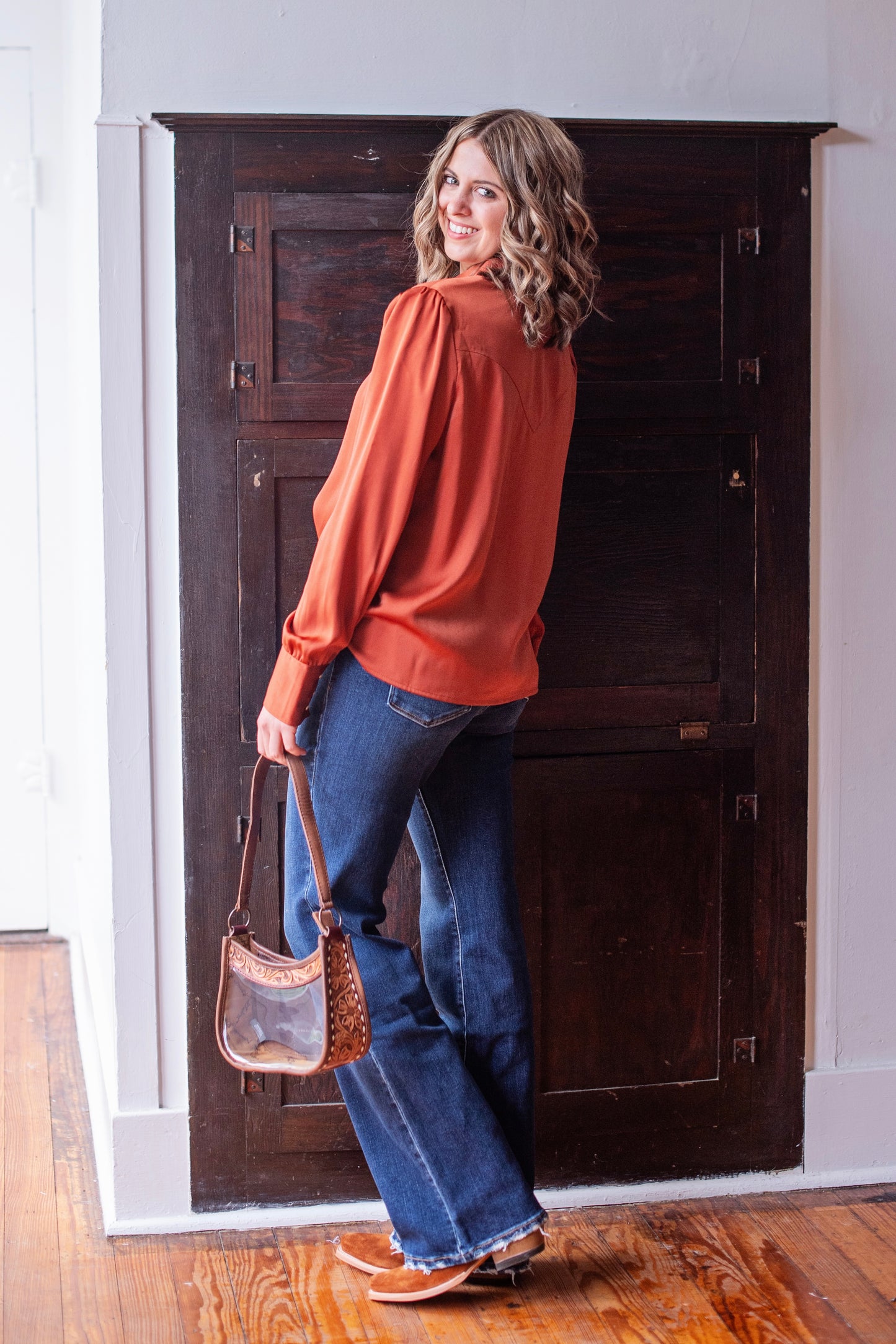 Wrangler Burnt Orange Satin Blouse