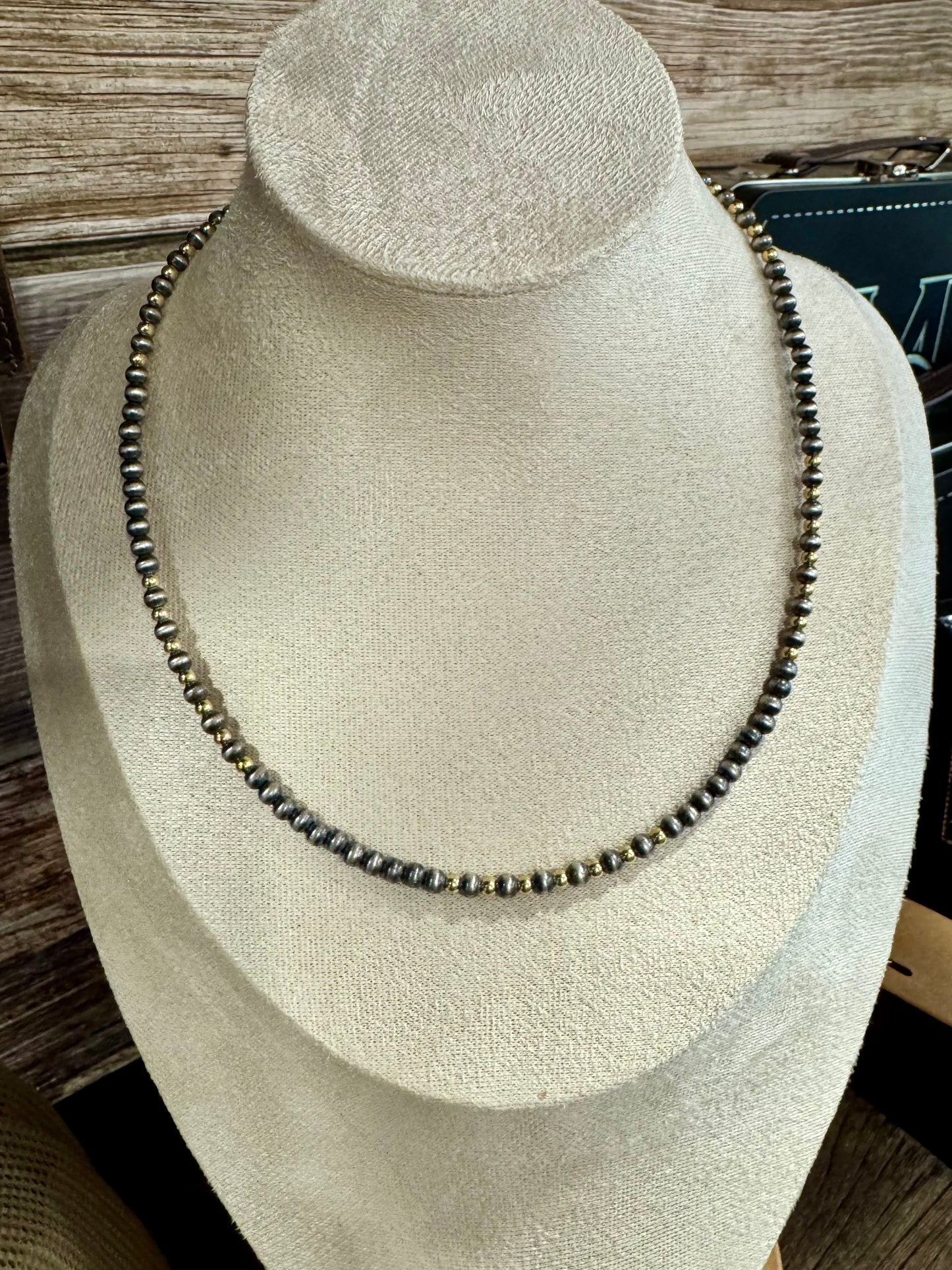 16" Navajo 3mm/4mm Silver/Gold Necklace