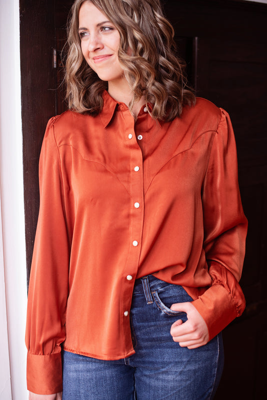 Wrangler Burnt Orange Satin Blouse