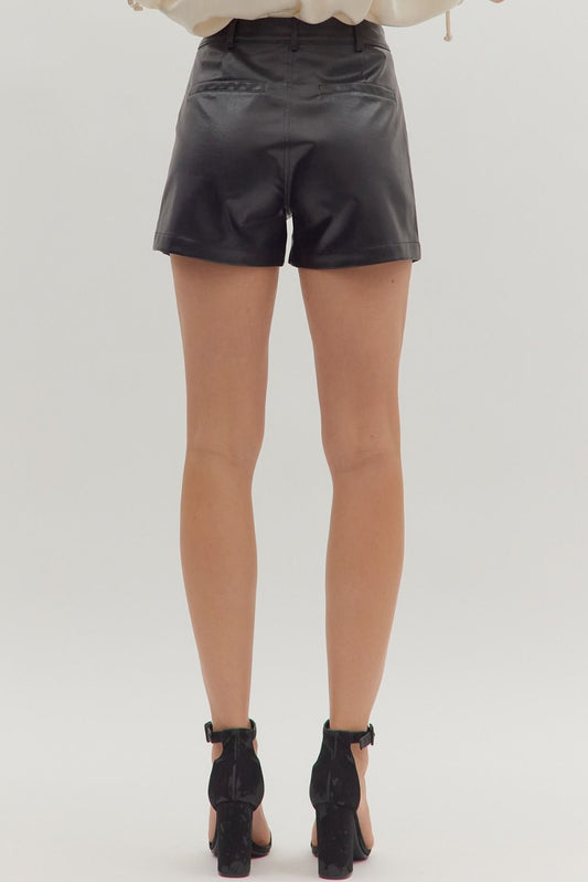 Entro Faux Leather Black Shorts