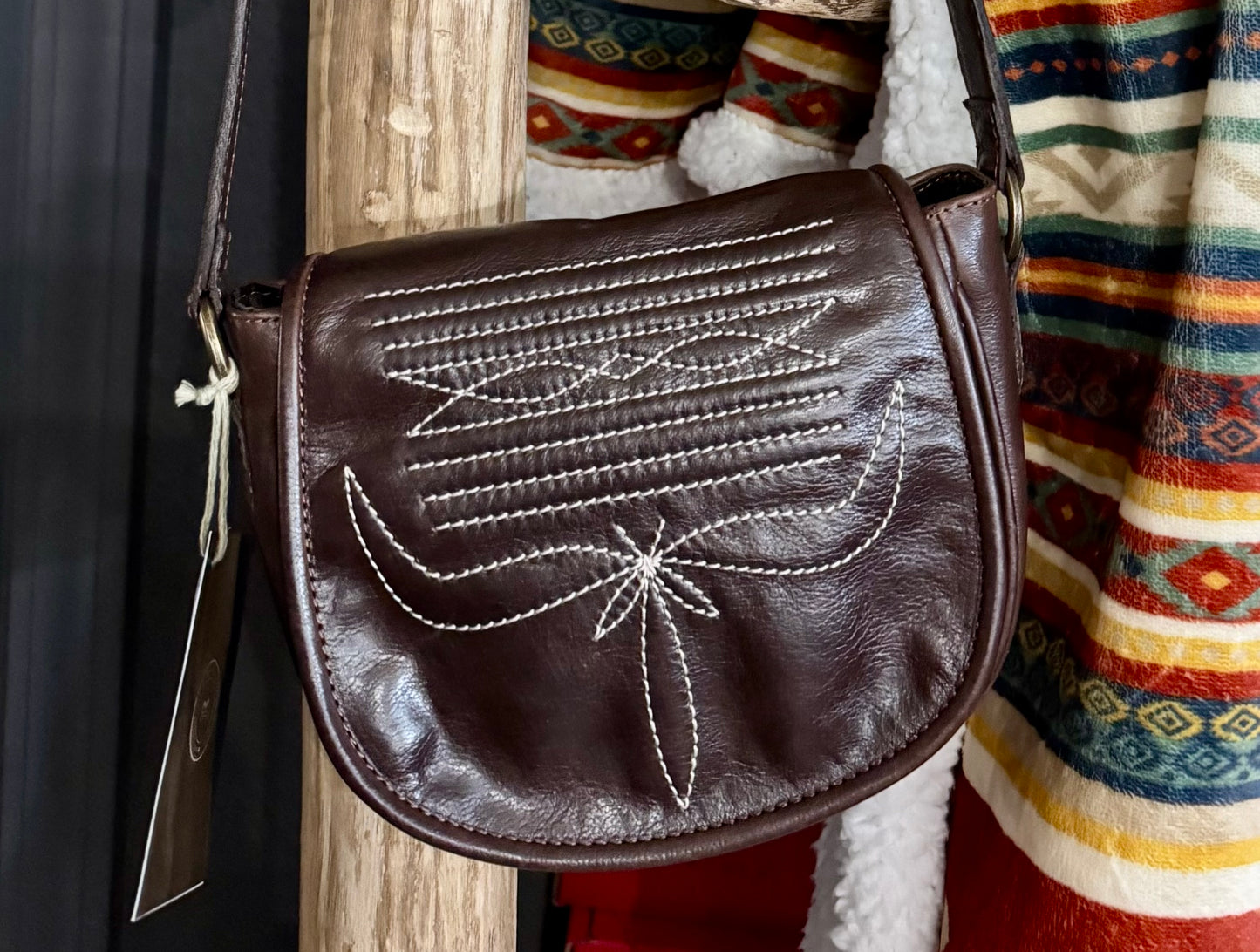Liberty Black Brown Leather Boot Stitch Crossbody