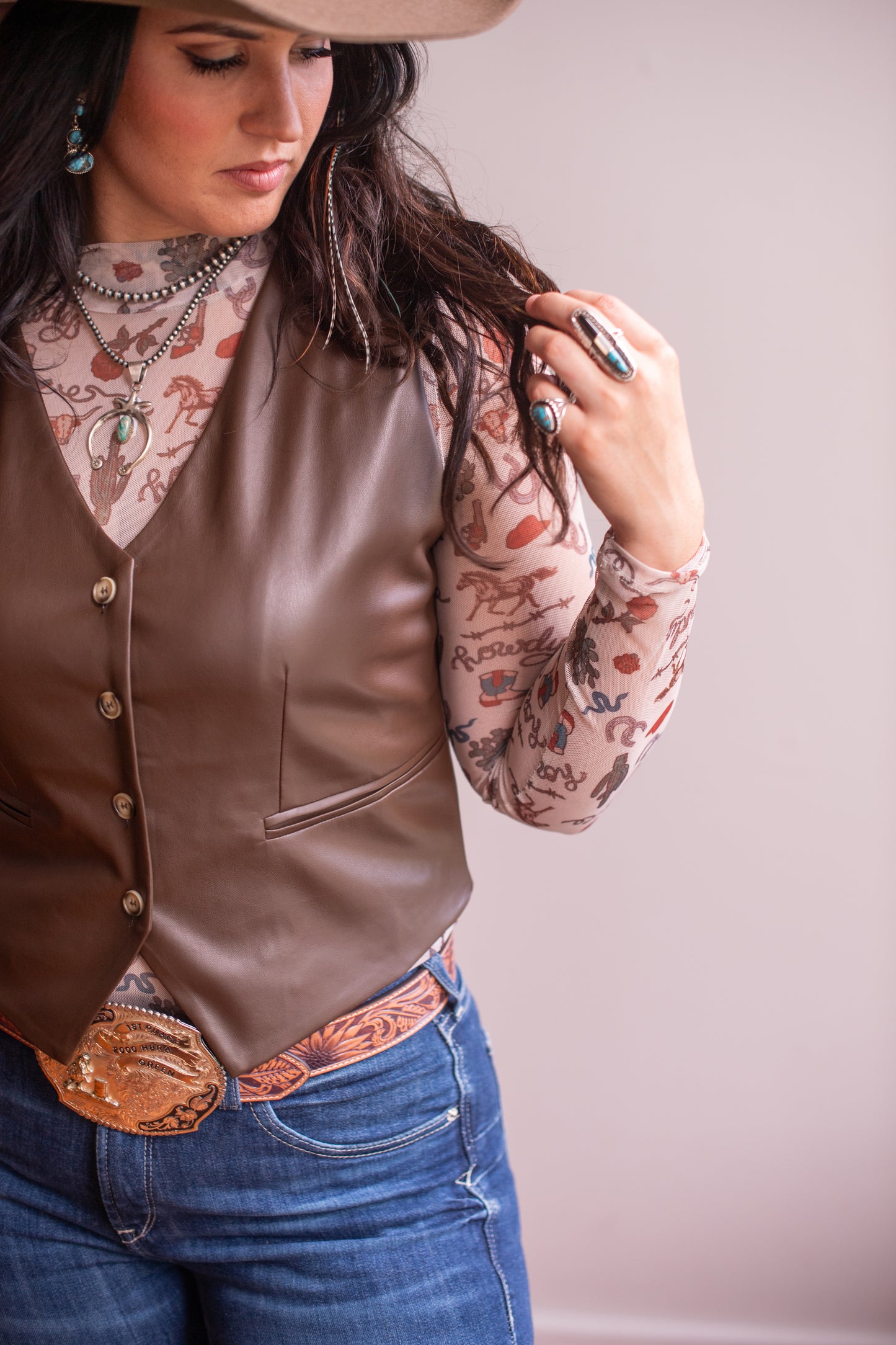 Eesome Brown Faux Leather Vest