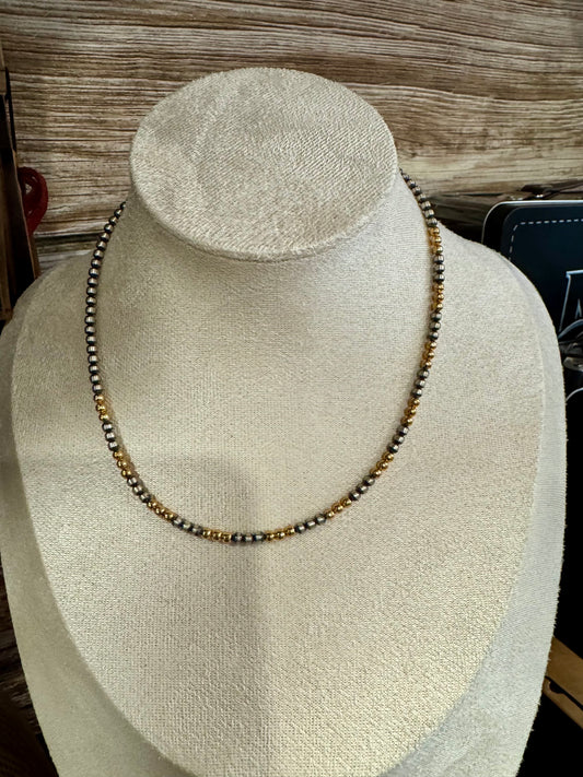14" Navajo 3mm Silver/Gold Necklace