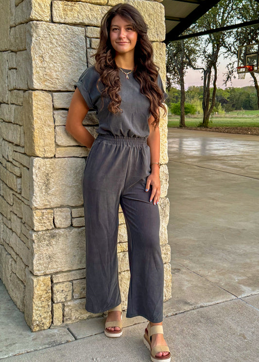 Elle Grey Charcoal Buttery Soft Jumpsuit