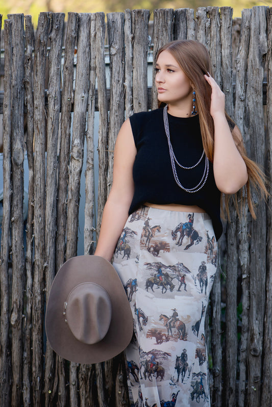 Avery Western Cowboy Print Skirt