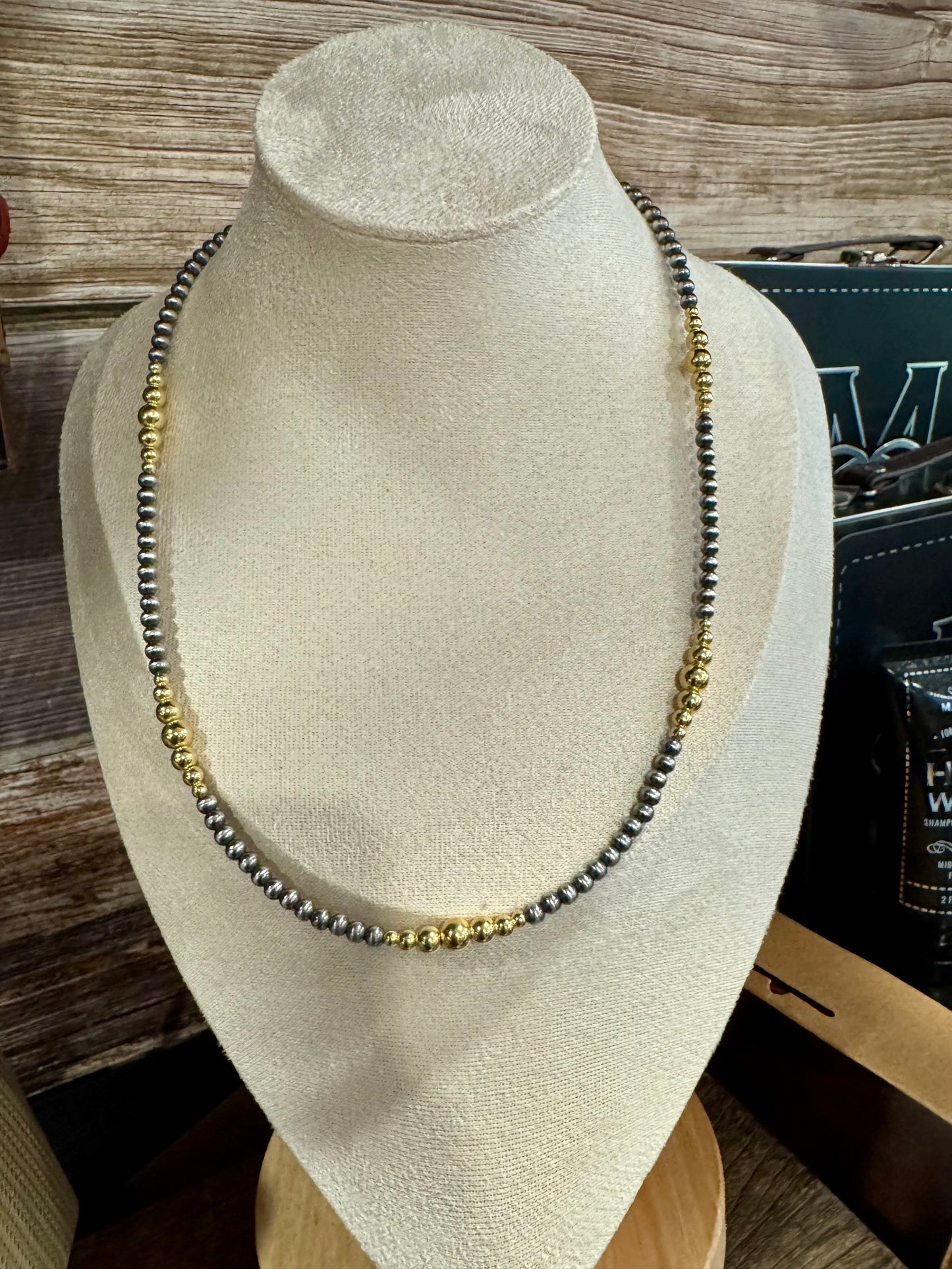 20" Navajo 4mm Silver/6mm Gold Necklace