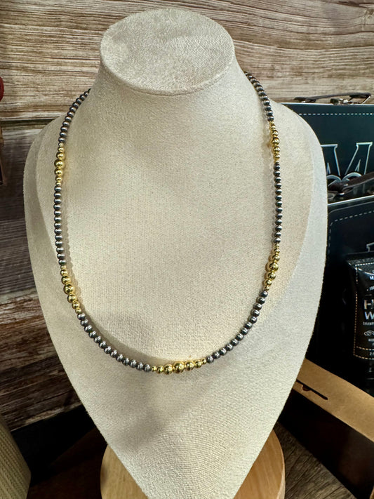20" Navajo 4mm Silver/6mm Gold Necklace