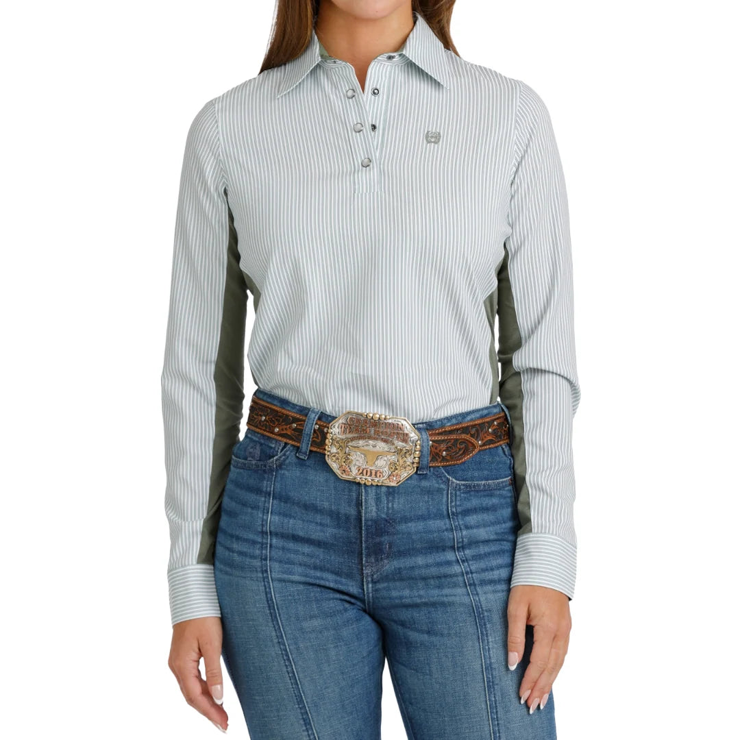 Cinch Green Striped Hybrid Shirt