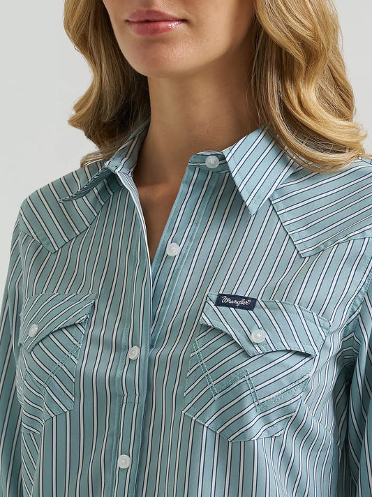Wrangler Green Stripe Snap Shirt