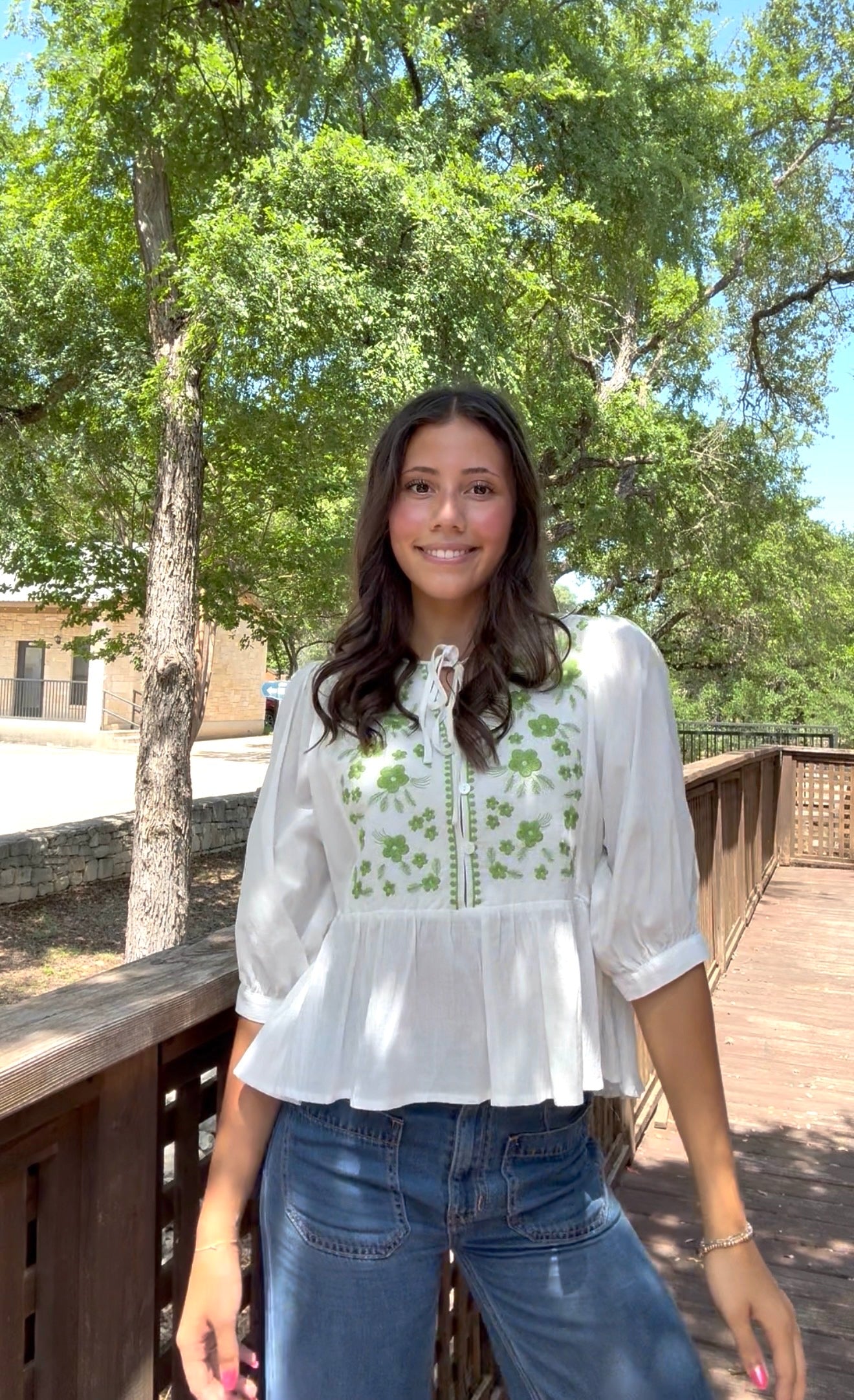 Oddi White/Green Embroidered Shirt - Petticoat Junction