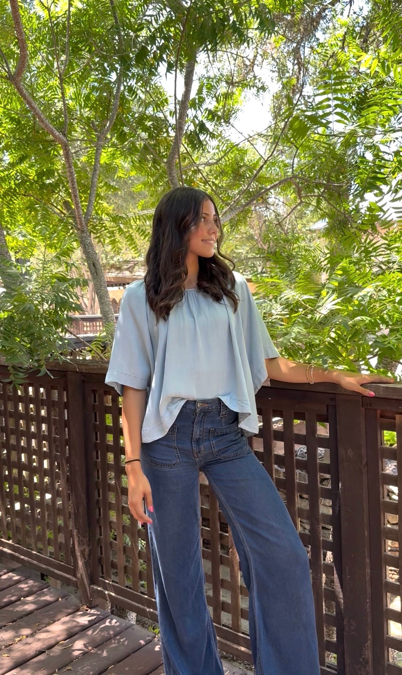 G&G Light Wash Flowy Chambray Top