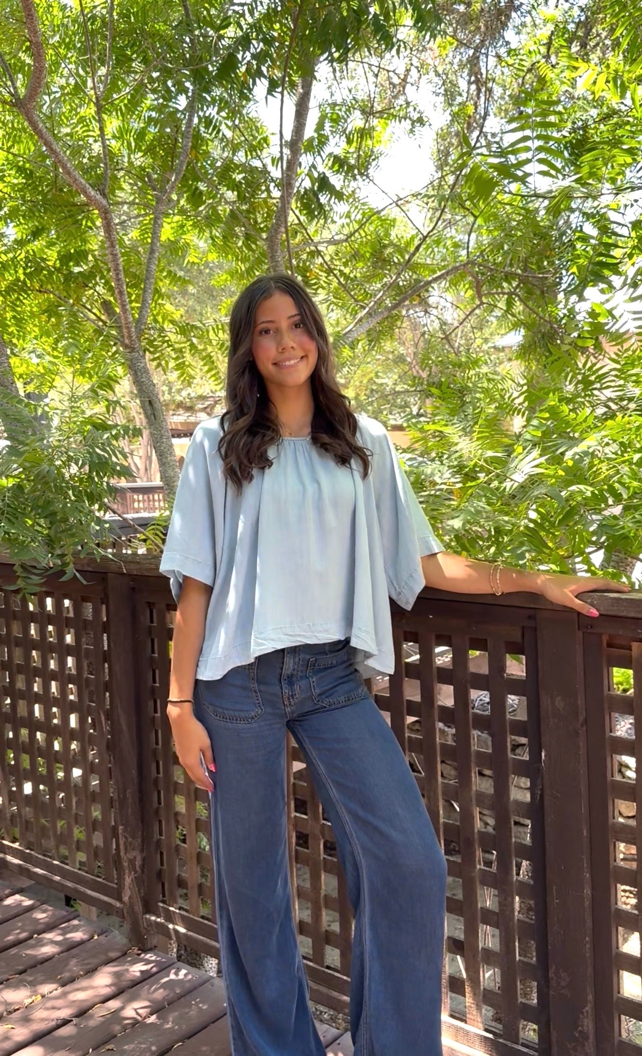 G&G Light Wash Flowy Chambray Top