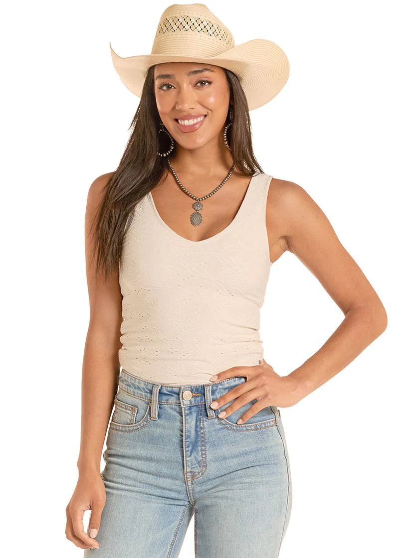 Rock&Roll White Eyelet Tank Top
