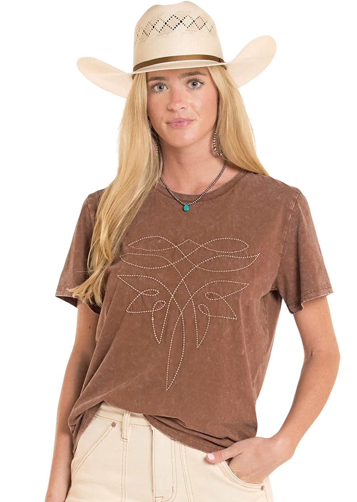 Rock&Roll Embriodered Boot Stitch Tee