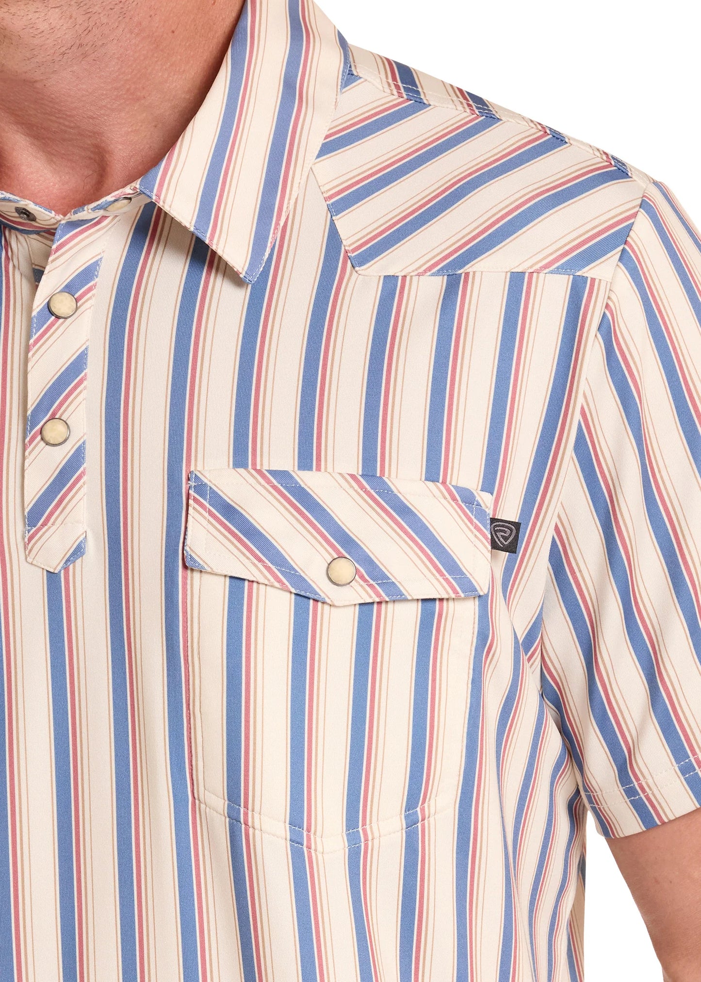 Rock&Roll Men's Red & White Stripe Western Pocket Polo