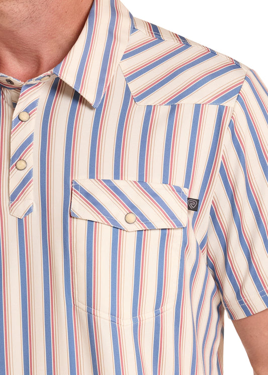 Rock&Roll Men's Red & White Stripe Western Pocket Polo