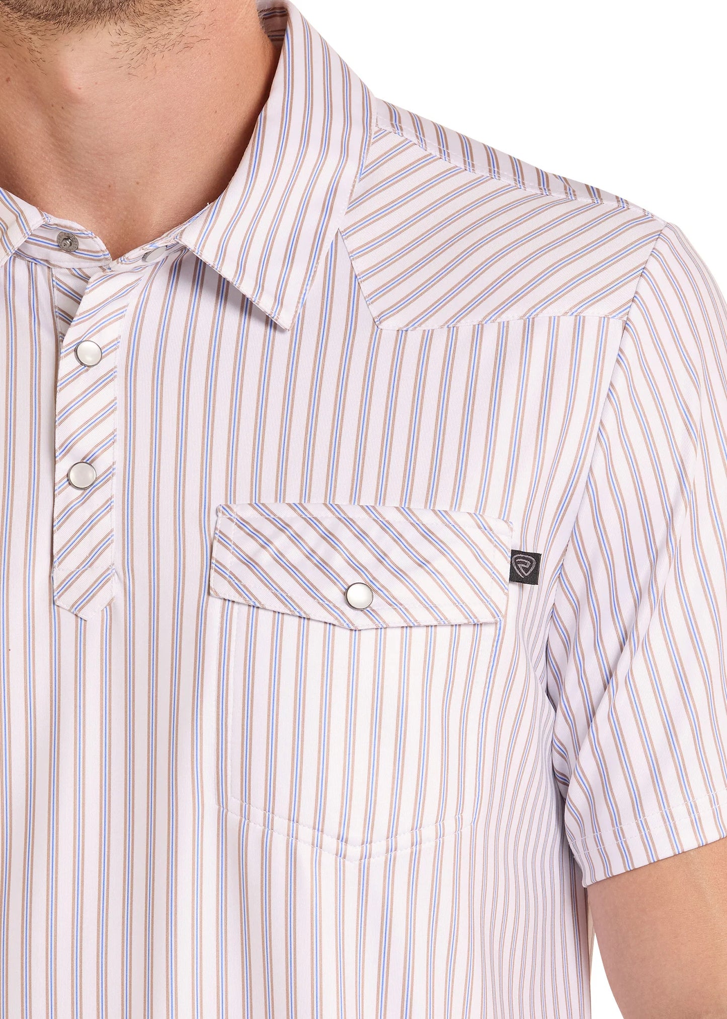 Rock&Roll Men's Tan Stripe Western Pocket Polo
