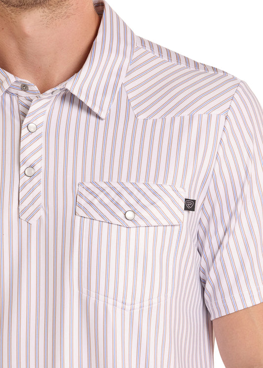 Rock&Roll Men's Tan Stripe Western Pocket Polo