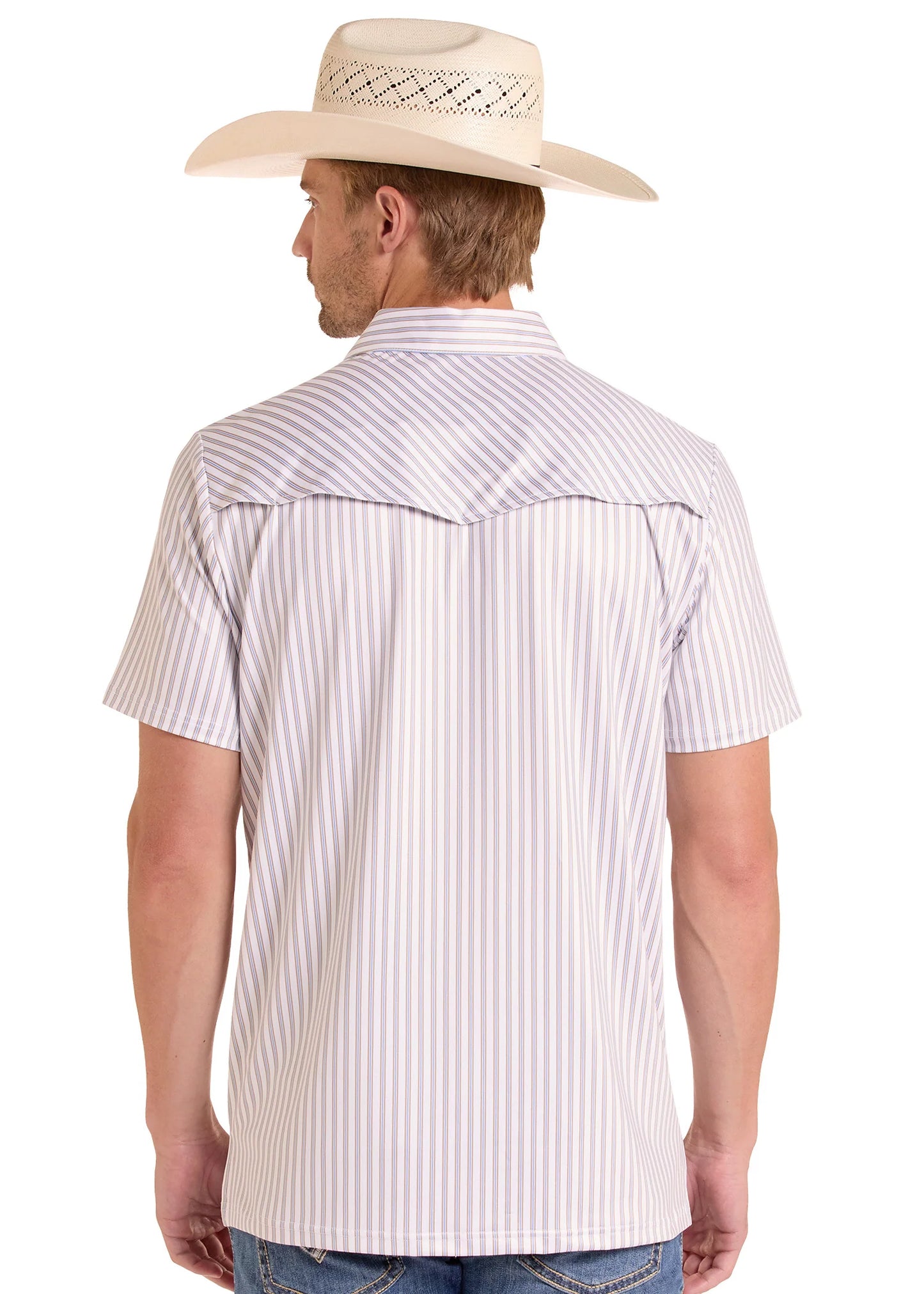 Rock&Roll Men's Tan Stripe Western Pocket Polo